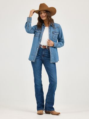 Denim long sleeve 2025 shirt for womens