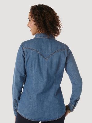 Lucky Brand Jeans Denim Shirt Dress XS Western Pearl Snap Long Sleeve  Collared