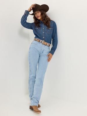 Women's Long Sleeve Western Snap Denim Shirt in Dark Denim alternative view 6
