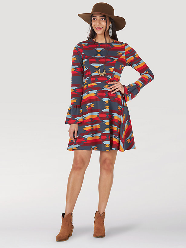 Women's Wrangler Retro® Long Sleeve Southwestern Print Fit and Flare Dress