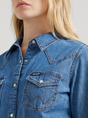 Warehouse snap shop front denim dress