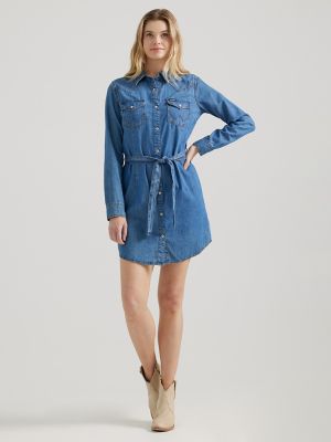 Women's long sleeve denim shirt outlet dress