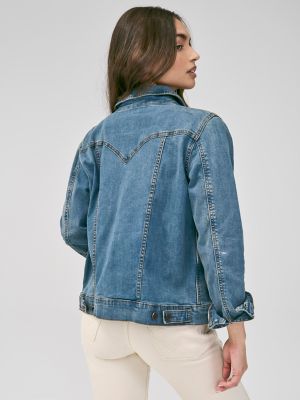 Women\'s Classic Long Jacket Denim Fit Sleeve