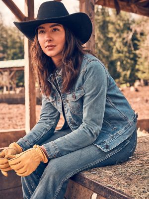 Women's Long Sleeve Classic Fit Denim Jacket in Dark Denim