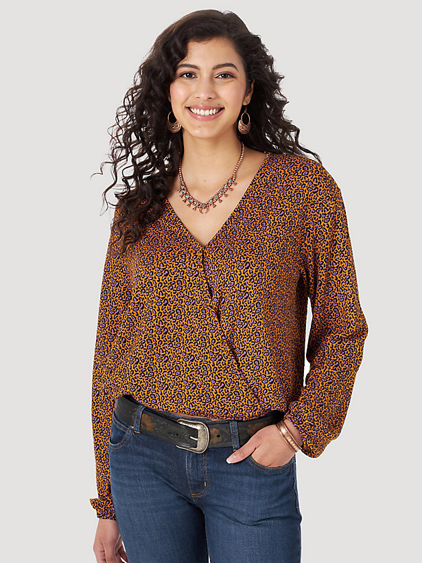 Women's Wrangler Retro® Long Sleeve Leopard Print Wrap Front Top