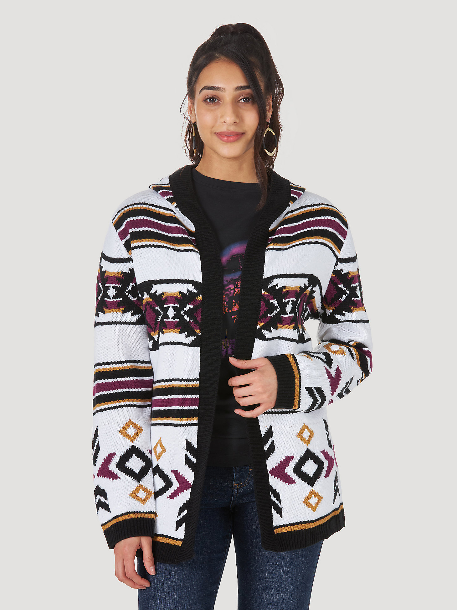 Women's Wrangler Retro® Long Sleeve Southwestern Print Cardigan Sweater in Multi main view