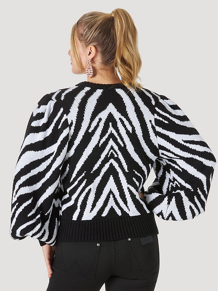 Women's Wrangler Retro® Puff Sleeve Zebra Print Sweater in Multi alternative view