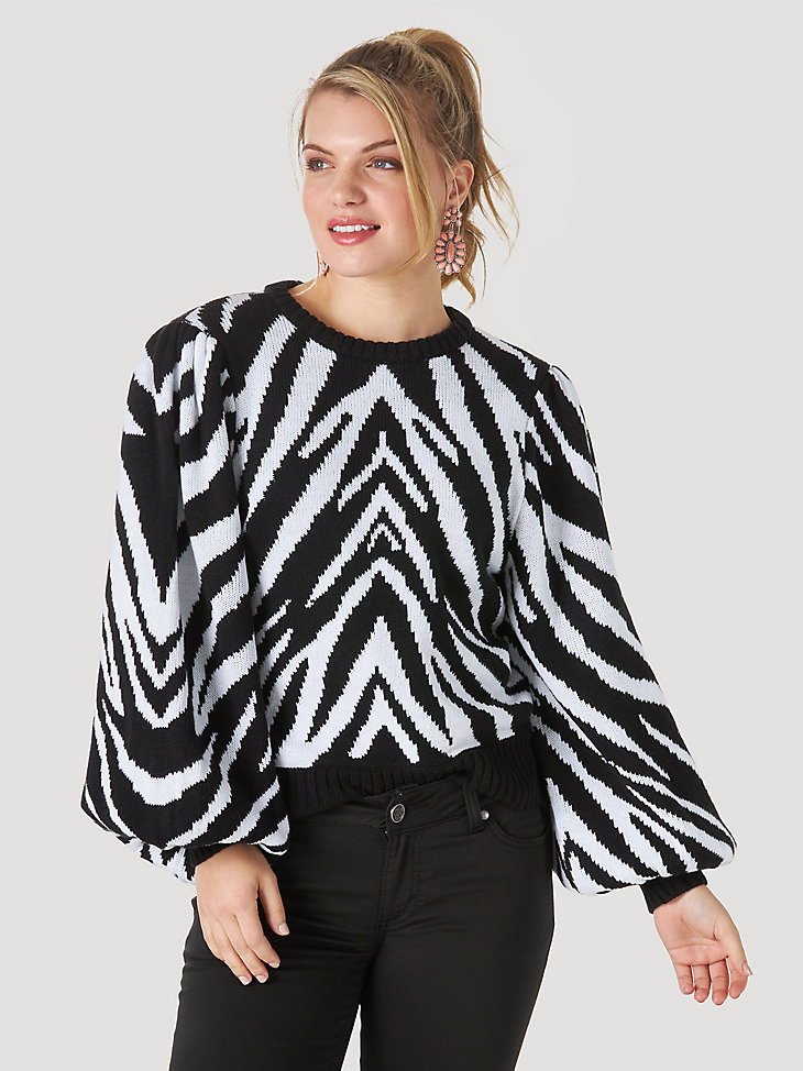 Women's Wrangler Retro® Puff Sleeve Zebra Print Sweater in Multi main view