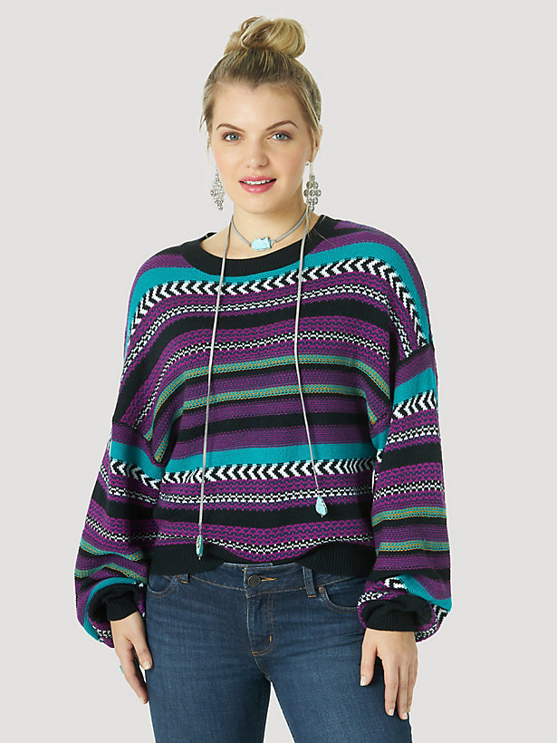 Women's Wrangler Retro® Puff Sleeve Horizontal Stripe Sweater