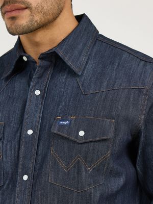 Premium Performance Advanced Comfort Cowboy Cut® Long Sleeve Spread Collar Solid Shirt in Denim alternative view 3