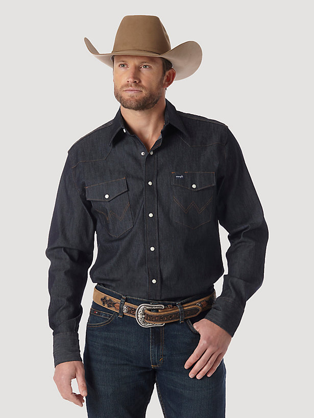 Premium Performance Advanced Comfort Cowboy Cut® Long Sleeve Spread Collar Solid Shirt in Denim