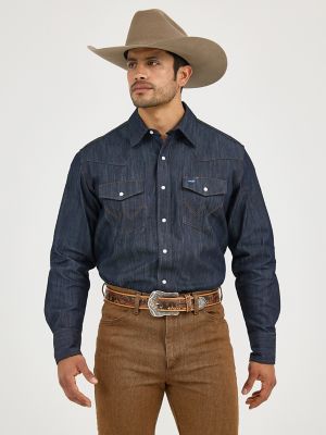 Premium Performance Advanced Comfort Cowboy Cut® Long Sleeve Spread Collar Solid Shirt in Denim