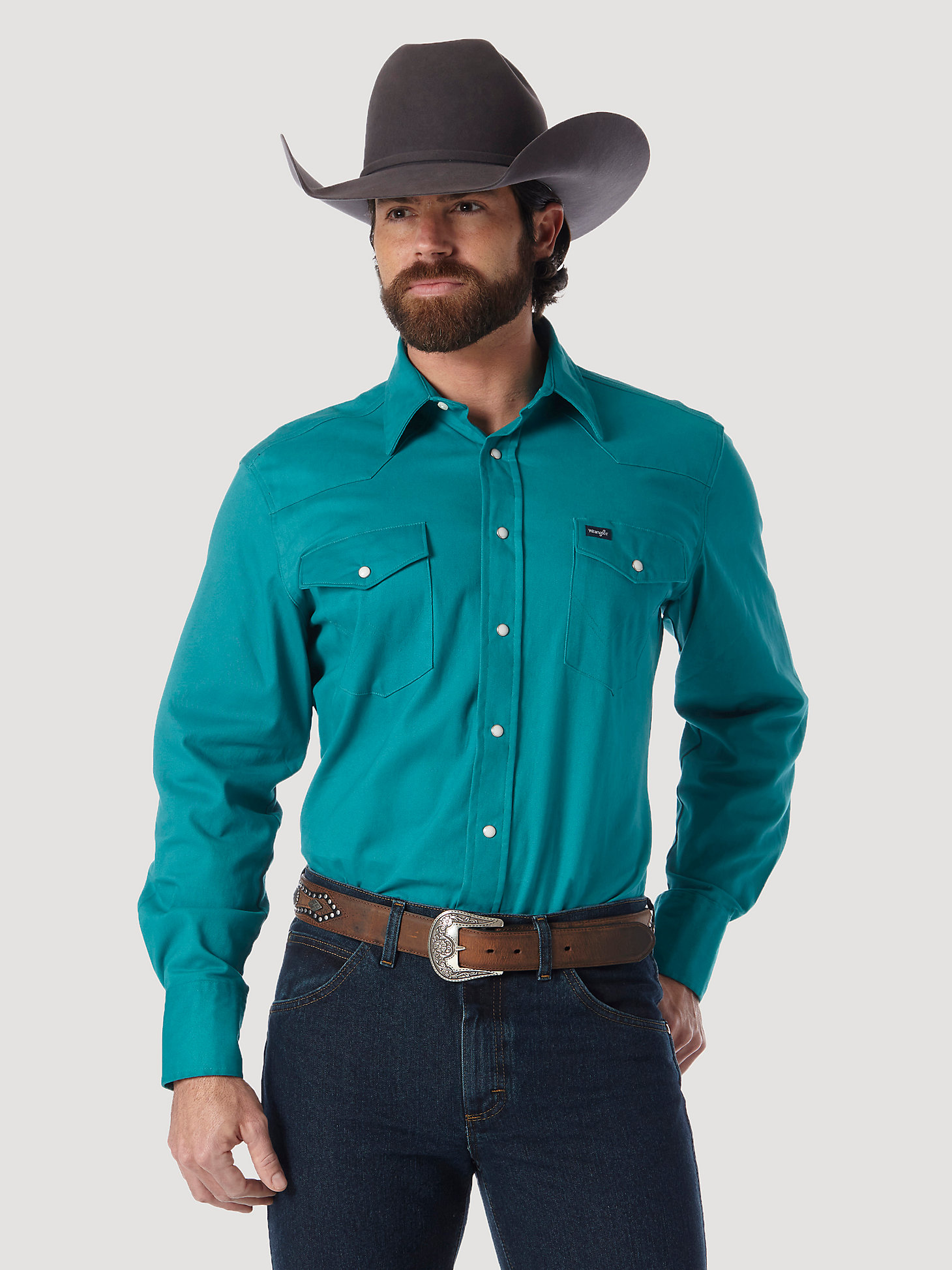 Premium Performance Advanced Comfort Cowboy Cut® Long Sleeve Spread Collar Solid Shirt in Turquoise alternative view 1