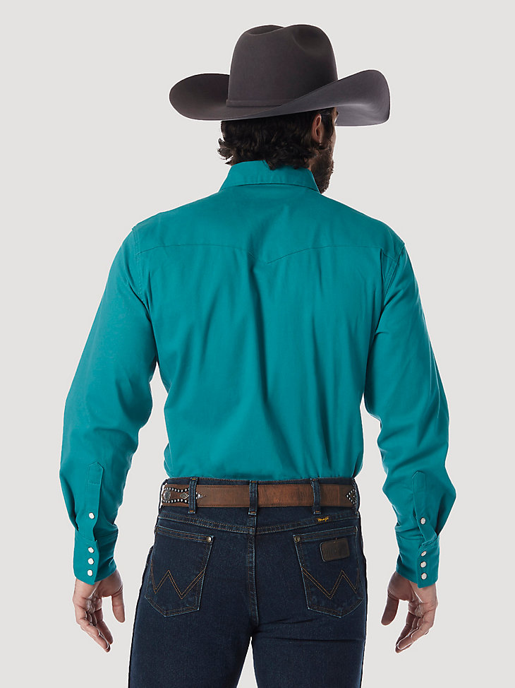Premium Performance Advanced Comfort Cowboy Cut® Long Sleeve Spread Collar Solid Shirt in Turquoise alternative view 2
