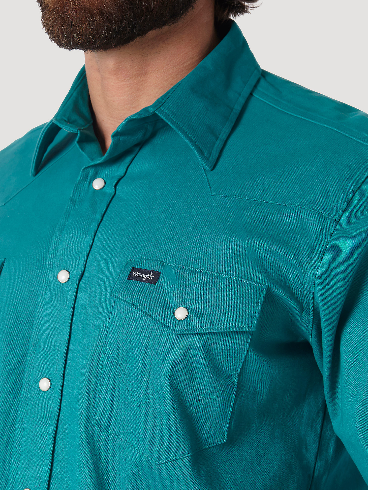 Premium Performance Advanced Comfort Cowboy Cut® Long Sleeve Spread Collar Solid Shirt in Turquoise alternative view 3