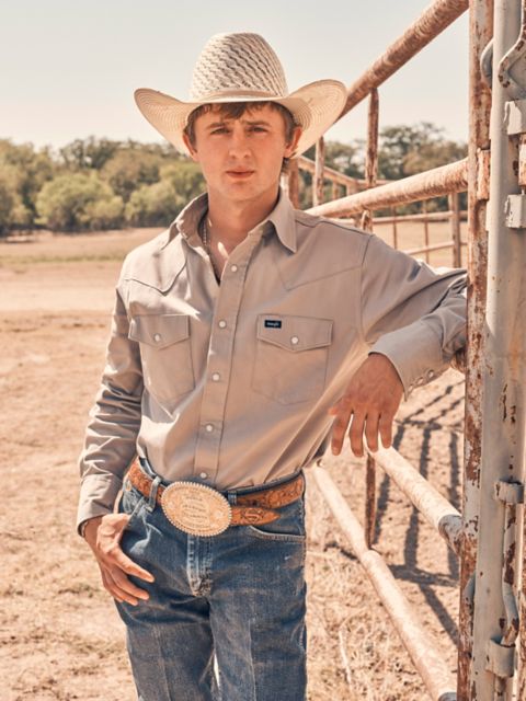 Мужские рубашки Wrangler Premium Performance Advanced Comfort Cowboy Cut® Long Sleeve Spread Collar Solid Shirt