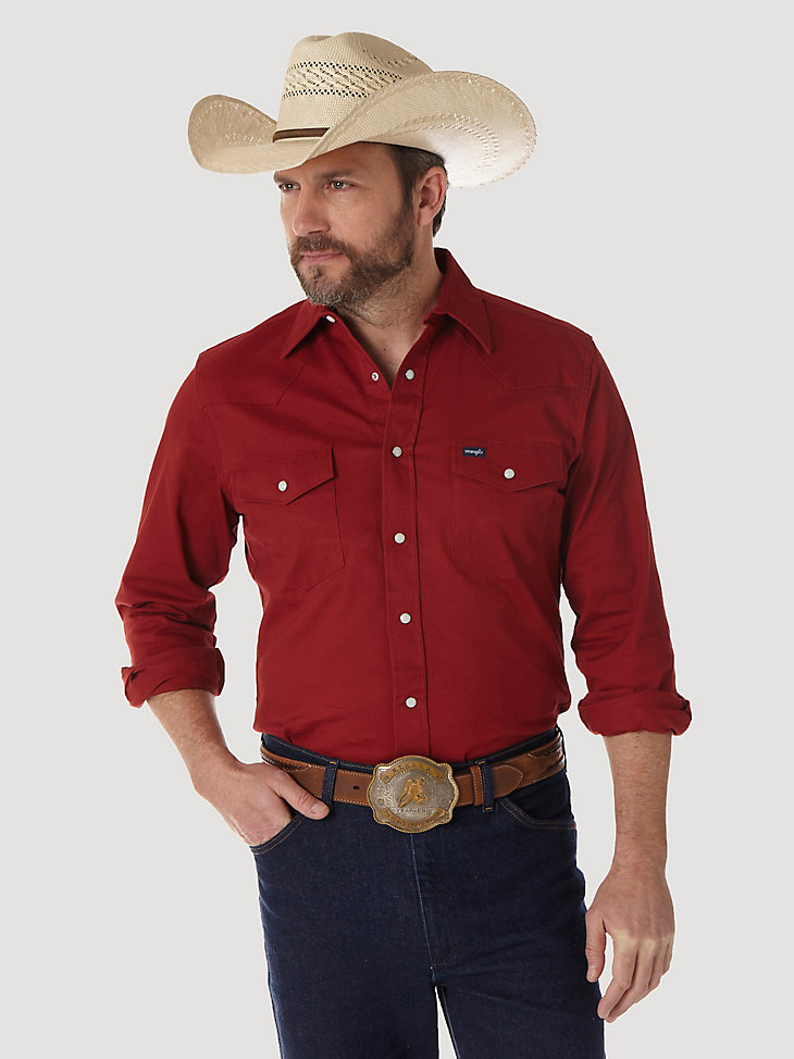 Premium Performance Advanced Comfort Cowboy Cut® Long Sleeve Spread Collar Solid Shirt in Red alternative view 3