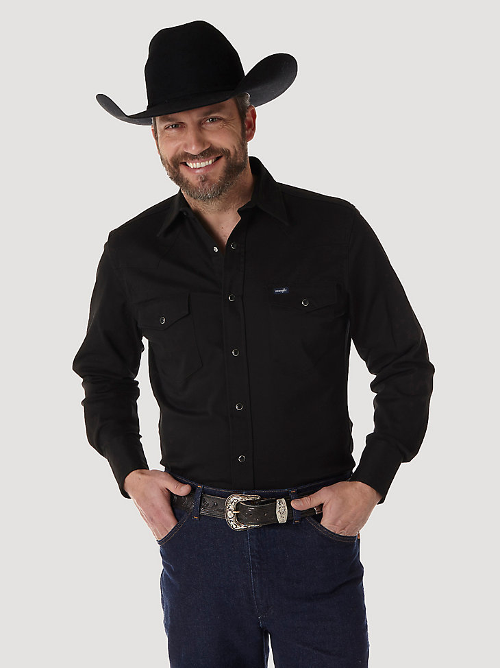 Premium Performance Advanced Comfort Cowboy Cut® Long Sleeve Spread Collar Solid Shirt in Black main view