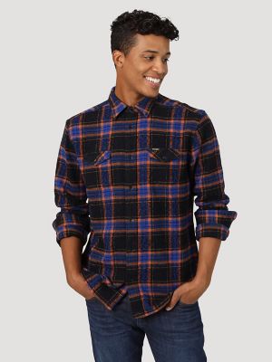 Men's Wrangler® Flannel Two Pocket Long Sleeve Plaid Shirt | Mens ...