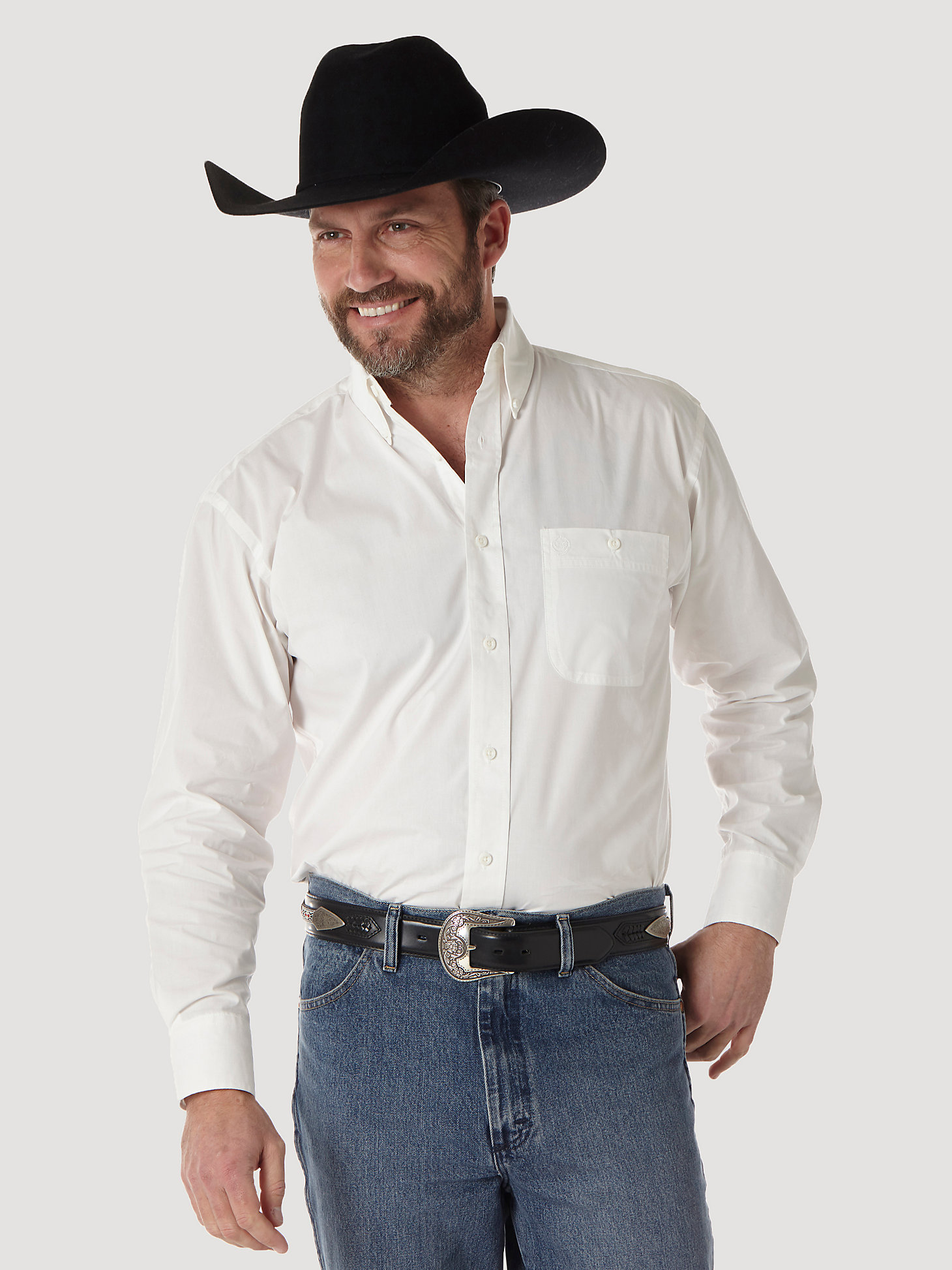 Men's George Strait & Wrangler® National Patriot Button Down Solid Shirt in White main view