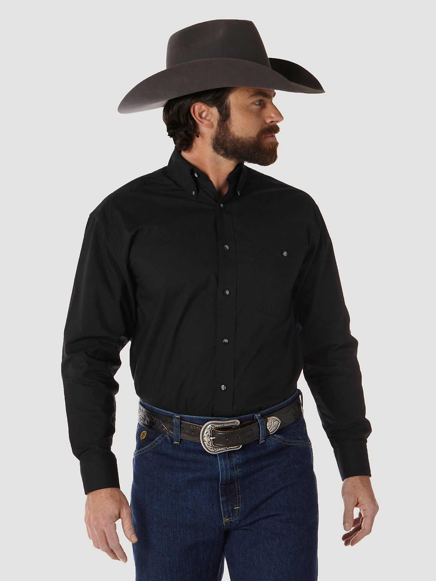 Men's George Strait Long Sleeve Button Down Solid Shirt in Black main view