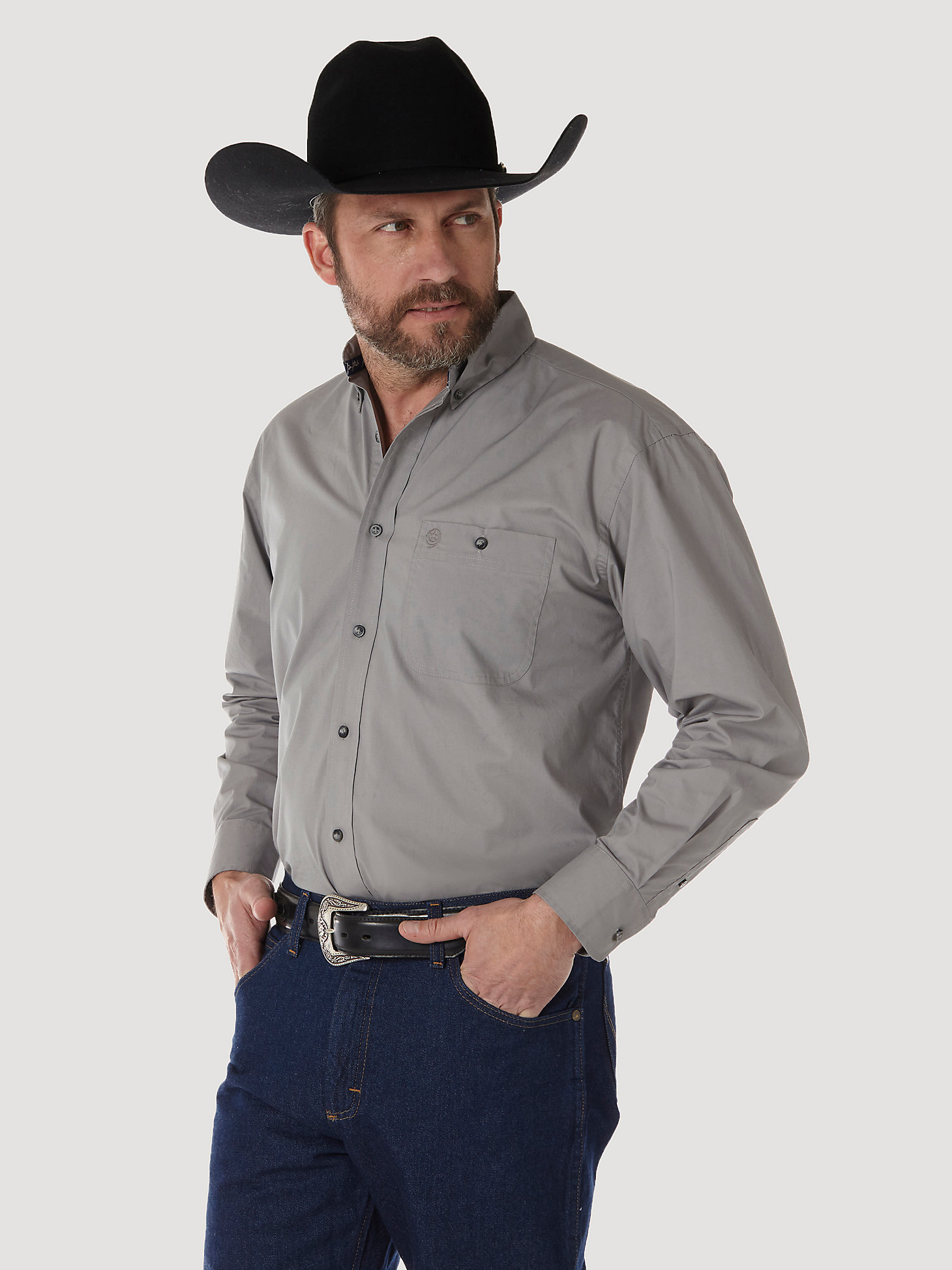Men's George Strait Long Sleeve Button Down Solid Shirt in Grey main view