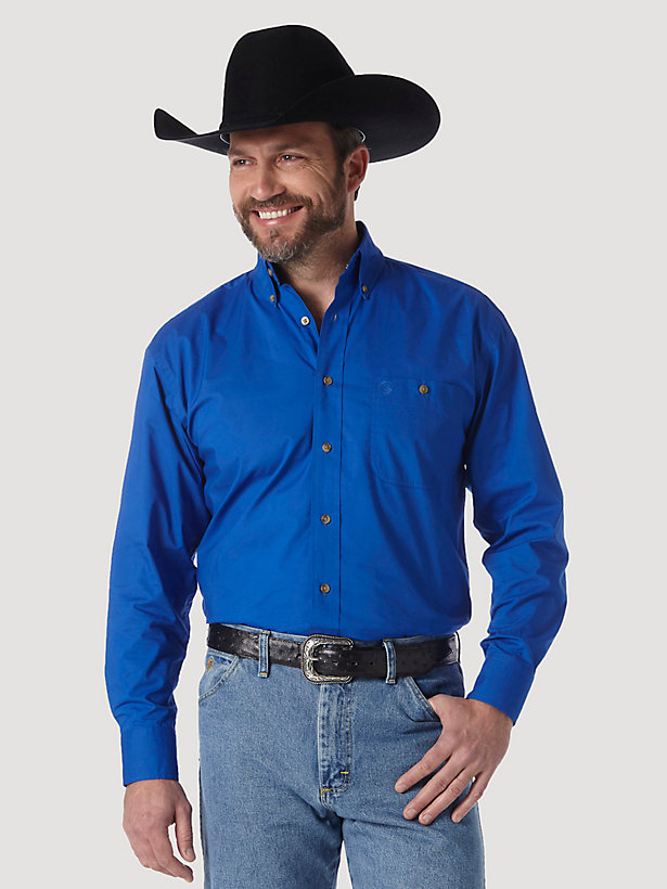 Men's George Strait & Wrangler® National Patriot Button Down Solid Shirt in Royal Blue