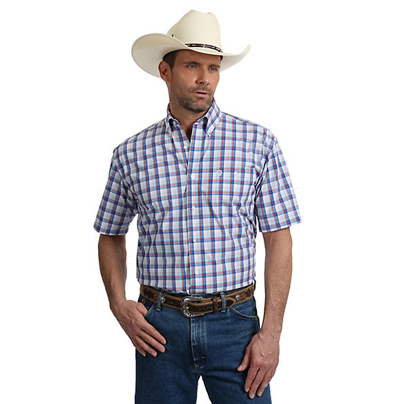 Men's George Strait Short Sleeve Button Down One Pocket Plaid Shirt ...