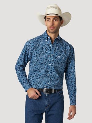 Men's George Strait Long Sleeve Button Down One Pocket Printed Shirt ...