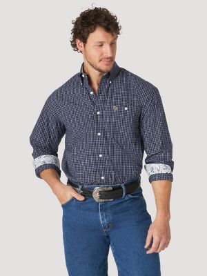 YUNY Mens Flat Collar Long-Sleeve Button-Down Small Plaid T-Shirts Shirts Denim Blue M 