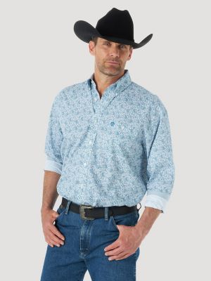 Wrangler Men's George Strait 1-Pocket Button Down Long Sleeve Shirt in Purple Print - M