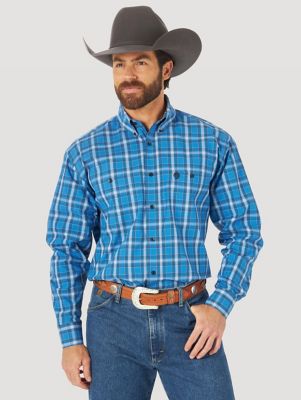 Men's George Strait Long Sleeve Button Down Two Pocket Plaid Shirt