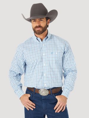 Wrangler Men's George Strait 1-Pocket Button Down Long Sleeve Shirt in Purple Print - M