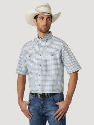 Men's George Strait Short Sleeve 2 Pocket Button Down Plaid Shirt ...