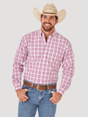 Men's George Strait Long Sleeve Button Down One Pocket Plaid Shirt