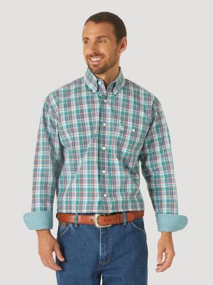 Wrangler Men's George Strait 1-Pocket Button Down Long Sleeve Shirt in Purple Print - M