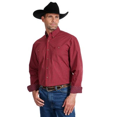 Men's George Strait Long Sleeve Button Down Two Pocket Plaid Shirt ...