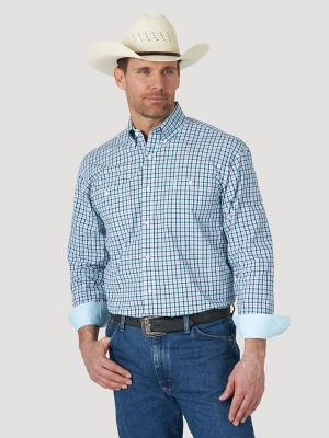Men's George Strait Long Sleeve Button Down Two Pocket Plaid Shirt ...