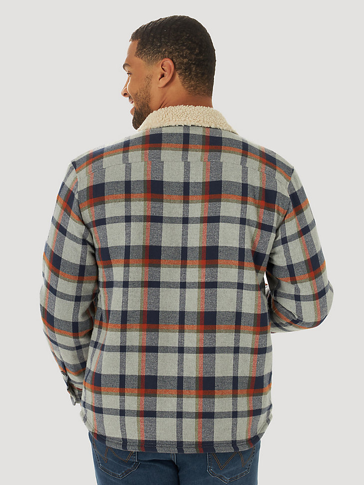 Men's Wrangler® Sherpa Collar Plaid Shirt Jacket in Grey Plaid alternative view
