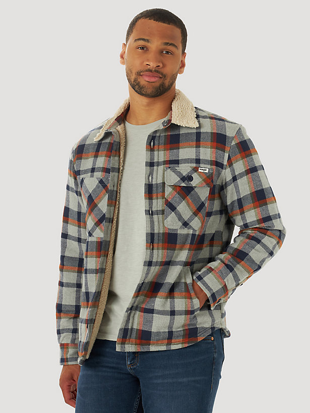 Men's Wrangler® Sherpa Collar Plaid Shirt Jacket