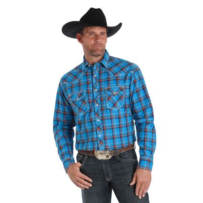 Men's Wrangler® 20X® Competition Advanced Comfort Long Sleeve Two Pocket  Western Snap Plaid Shirt