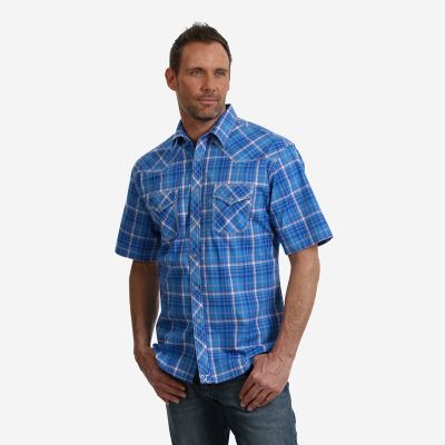 Wrangler® Cowboy Cut® Long Sleeve Western Snap Indigo Slub Denim Shirt ...