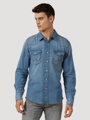 Men's Western Snap Denim Shirt | Mens Shirts by Wrangler®