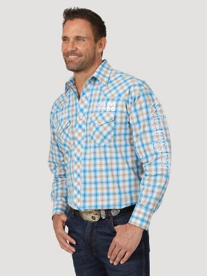 Men's Wrangler® Logo Ram Rodeo Series Western Snap Plaid Shirt 