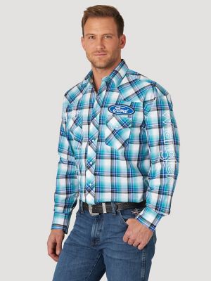 Men's Wrangler® Ford® Logo Series Long Sleeve Plaid Western Snap Shirt ...