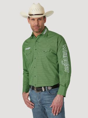 Men's Wrangler® Logo Long Sleeve Western Snap Print Shirt 