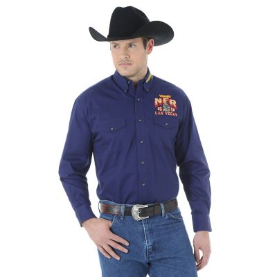 Men's Wrangler NFR® Logo Long Sleeve Button Down Solid Shirt | Mens ...