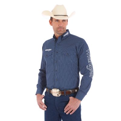 Men's Wrangler NFR® Logo Long Sleeve Button Down Solid Shirt | Mens ...