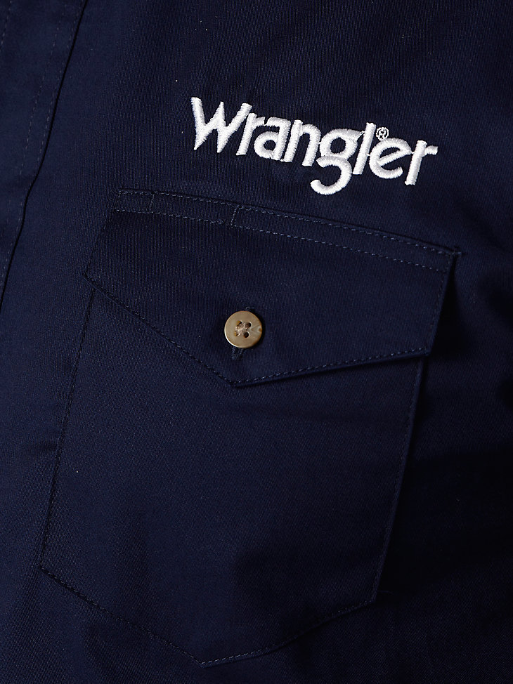 Men's Wrangler® Logo Long Sleeve Button Down Solid Shirt in Navy alternative view 3