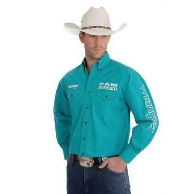 Men's Wrangler® Logo Ram Rodeo Series Western Snap Printed Shirt | Mens ...